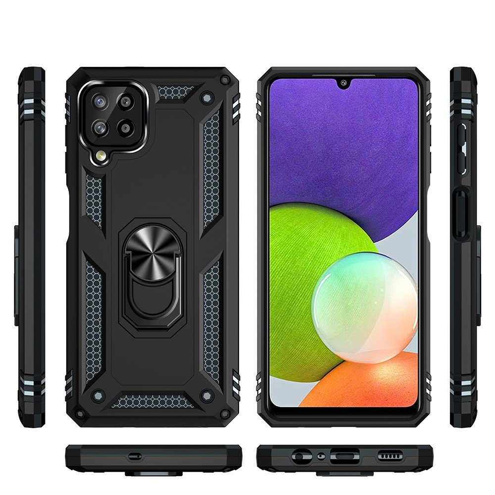 Protectores para celular  para Samsung  A22 4G Funda reforzada con anillo v2 Negro